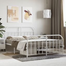 Berkfield Home Metal Bed Frame with Headboard & Footboard White 135x190 cm Double