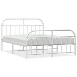 Berkfield Home Metal Bed Frame with Headboard & Footboard White 135x190 cm Double - thumbnail 2