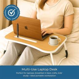 KORVIXA Laptop Table Foldable Portable Bed Sofa Walnut in Brown - Size: 40 cm x 60 cm - thumbnail 5