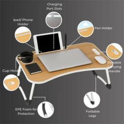 KORVIXA Laptop Table Foldable Portable Bed Sofa Walnut in Brown - Size: 40 cm x 60 cm - thumbnail 3