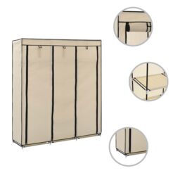 Berkfield Home Wardrobe with Compartments & Rods Cream 150x45x175 cm Fabric in Beige - Size: 150 x 45 x 175 cm - thumbnail 2
