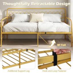 SPETLEK Modern Space-saving Pull-out Bed Single Daybed Sofa Bed in Gold - thumbnail 7