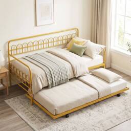 SPETLEK Modern Space-saving Pull-out Bed Single Daybed Sofa Bed in Gold - thumbnail 3