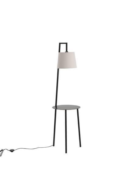 Garden Sanctuary Metal Tray Table Floor Lamp with Linen Lampshade in Black - image 1