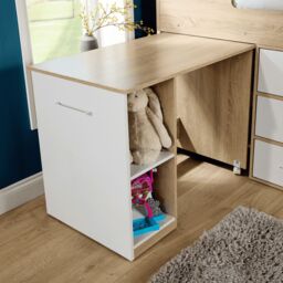 Home Source Kids Single Cabin Loft Bed Integrated Storage Hidden Desk Wooden in White - thumbnail 4