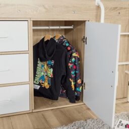 Home Source Kids Single Cabin Loft Bed Integrated Storage Hidden Desk Wooden in White - thumbnail 7