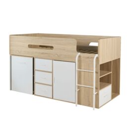 Home Source Kids Single Cabin Loft Bed Integrated Storage Hidden Desk Wooden in White - thumbnail 9