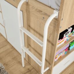 Home Source Kids Single Cabin Loft Bed Integrated Storage Hidden Desk Wooden in White - thumbnail 8