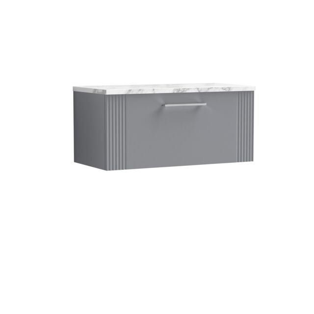 Balterley 1 Drawer Wall Hung Vanity Unit Marble Laminate Worktop, Grey 800mm - image 1