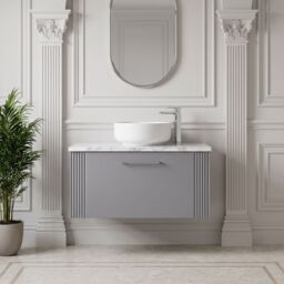 Balterley 1 Drawer Wall Hung Vanity Unit Marble Laminate Worktop, Grey 800mm - thumbnail 8