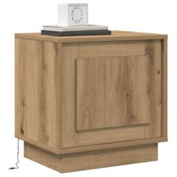 Berkfield Home Modern Bedside Cabinet with LED Lights Artisan Oak 44x34, 5x45 cm in Brown - thumbnail 1