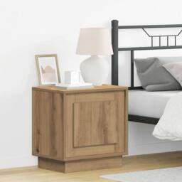 Berkfield Home Modern Bedside Cabinet with LED Lights Artisan Oak 44x34, 5x45 cm in Brown - thumbnail 2