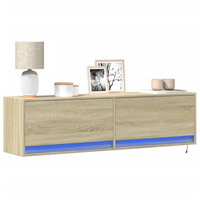 Berkfield Home TV Wall Cabinet with LED Lights Sonoma Oak 140x31x38 cm in Brown - Size: 140 x 31 x 38 cm - image 1