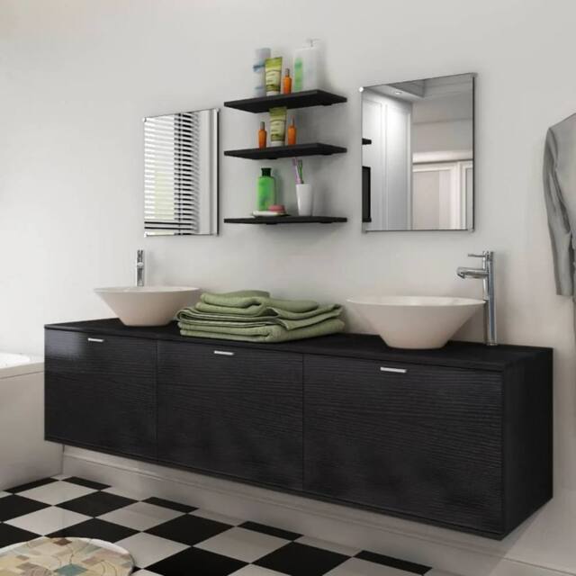 Berkfield Home Eight Piece Bathroom Furniture & Basin Set Black - image 1