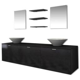 Berkfield Home Eight Piece Bathroom Furniture & Basin Set Black - thumbnail 2