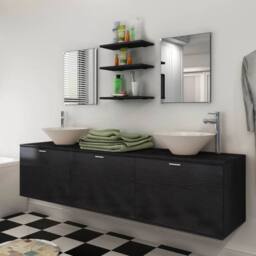 Berkfield Home Eight Piece Bathroom Furniture & Basin Set Black - thumbnail 1