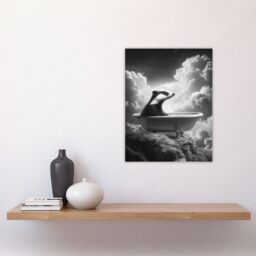 "Artery8 Badger in Bathtub on a Mountain Cliff Black White Wall Art Print in Grey - Size: W24"" x H32""" - thumbnail 4