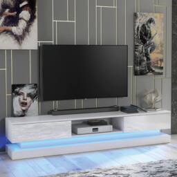 Mex Furniture LTD TV Unit Bloom 180cm - White with Gloss Doors & LED Lights - thumbnail 1