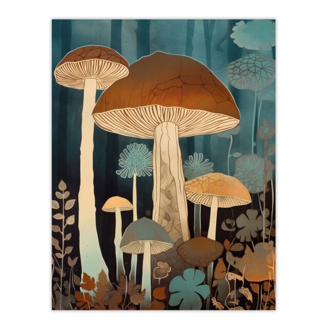 "Artery8 Cep Mushroom Earthy Aesthetic Modern Blue Brown Unframed Wall Art Print Poster Home Decor Premium - Size: W12"" x H16""" - image 1