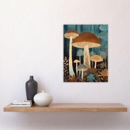 "Artery8 Cep Mushroom Earthy Aesthetic Modern Blue Brown Unframed Wall Art Print Poster Home Decor Premium - Size: W12"" x H16""" - thumbnail 4