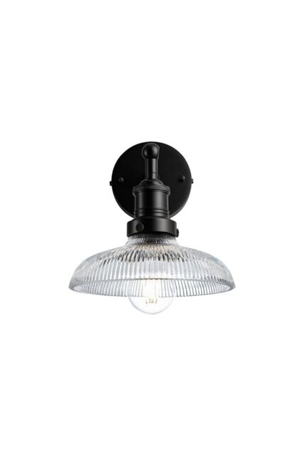 Industville Brooklyn Glass Dome Wall Light, 8 Inch, Black Holder - image 1