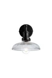 Industville Brooklyn Glass Dome Wall Light, 8 Inch, Black Holder