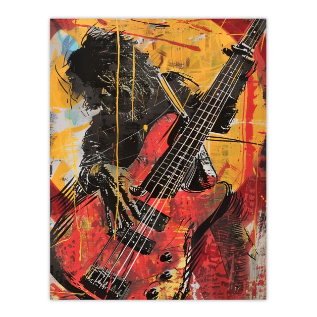 "Artery8 Guitar Player Musician Gig Abstract Painting Wall Art Print in Yellow - Size: W18"" x H24""" - image 1