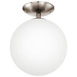 Loops Flush Ceiling Light Satin Nickel Shade White Glass Opal Matt Bulb E27 1x60W in Metallics