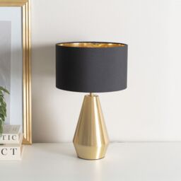 ValueLights Jax Gold Dimmable Touch Table Lamp with Fabric Drum & Gold Inner Lamp Shade in Black - thumbnail 3
