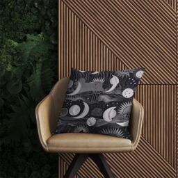Warren Reed - Designer Abstract Black White Moon & Sun Outdoor Cushion in Grey - Size: 45 cm x 45 cm - thumbnail 2