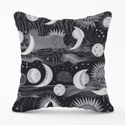 Warren Reed - Designer Abstract Black White Moon & Sun Outdoor Cushion in Grey - Size: 45 cm x 45 cm - thumbnail 1
