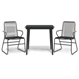 Berkfield Home 3 Piece Garden Dining Set Black PVC Rattan - thumbnail 2