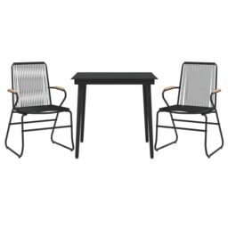 Berkfield Home 3 Piece Garden Dining Set Black PVC Rattan - thumbnail 3
