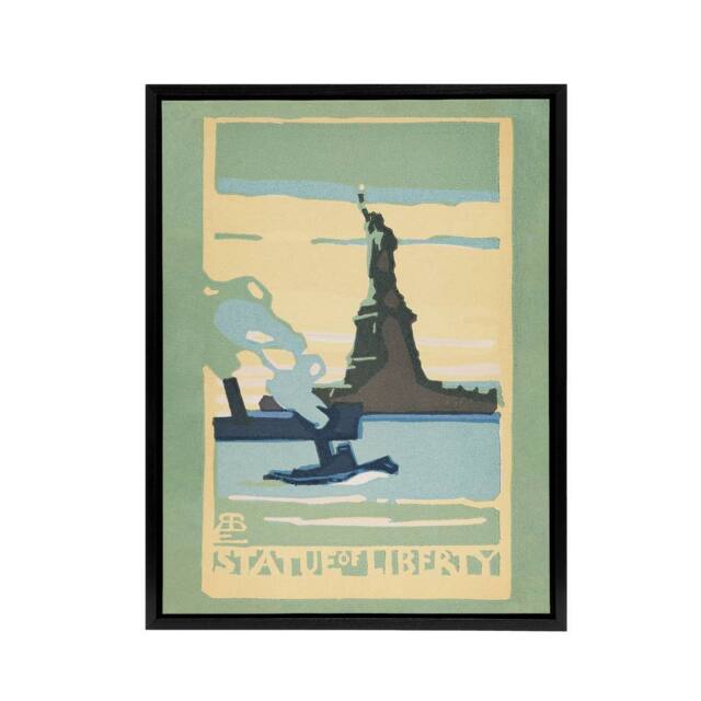 "Artery8 Statue of Liberty New York City Rachael R Elmer Framed Canvas Wall Art in Green - Size: W12"" x H16""" - image 1