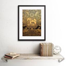 "Artery8 Painting Ornate Eastern Indian Elephant 12x16"" Framed Wall Art in Gold - Size: W12"" x H16""" - thumbnail 2