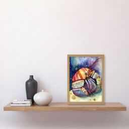 Artery8 Hermit Crab Folk Art Watercolour Painting Artwork Framed Wall Art Print A4 in Light Oak - thumbnail 2