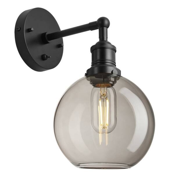 Industville Brooklyn Smoked Glass Globe Wall Light - 7 Inch - Mocha in Black - Size: Medium - image 1
