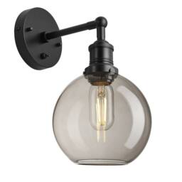 Industville Brooklyn Smoked Glass Globe Wall Light - 7 Inch - Mocha in Black - Size: Medium