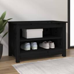 Berkfield Home Shoe Bench Black 70x38x45.5 cm Solid Wood Pine - thumbnail 2