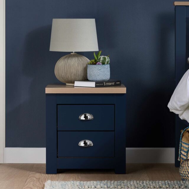 Birlea Highgate 2 Drawer Bedside Navy Blue & Oak - image 1
