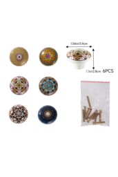 Living and Home 6Pcs Bohemian Style Mixed Color Ceramic Cabinet Drawer Knobs Furniture Accessories for Dresser, Drawer, Cabinet in Yellow - thumbnail 2