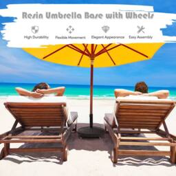 Costway 24KG Round Resin Umbrella Base Rattan Designed Outdoor Umbrella Stand in Black - thumbnail 5