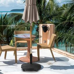 Costway 24KG Round Resin Umbrella Base Rattan Designed Outdoor Umbrella Stand in Black - thumbnail 4