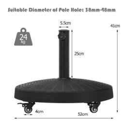 Costway 24KG Round Resin Umbrella Base Rattan Designed Outdoor Umbrella Stand in Black - thumbnail 2
