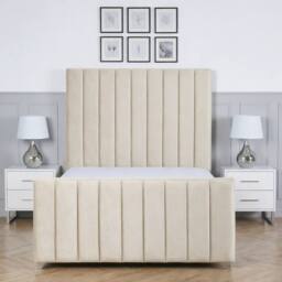Living Comfort Bedz Zenith Upholstered Gas Lift Storage Bed with 48 Inch Headboard in Cream - Size: King - thumbnail 2
