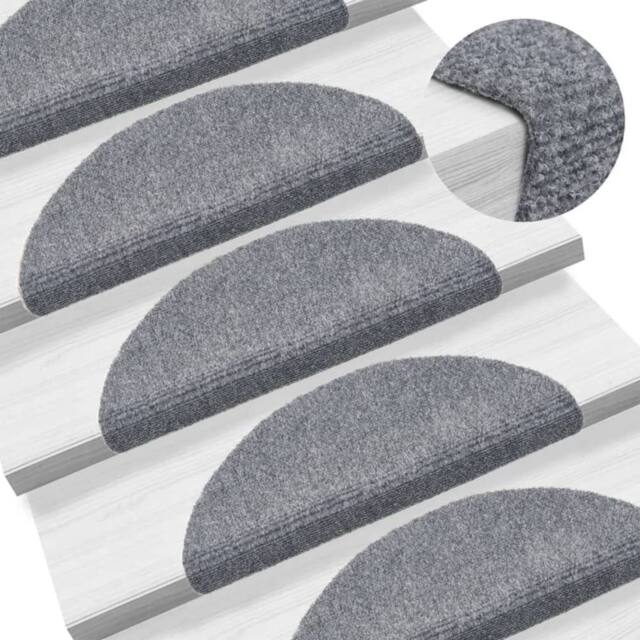 Berkfield Home 15 Self-adhesive Stair Mats Needle Punch 56x17x3 cm Light Grey - Size: Medium - image 1