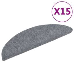 Berkfield Home 15 Self-adhesive Stair Mats Needle Punch 56x17x3 cm Light Grey - Size: Medium - thumbnail 2