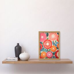 Artery8 Wall Art Print Pomegranate Tree Flowers in Bloom Mediterranean Bright Floral Abstract Artwork Framed A4 in Light Oak - thumbnail 2