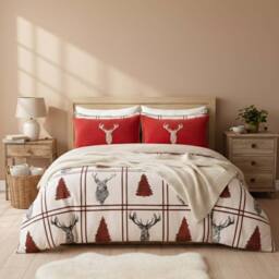 Snug City Ultra Soft Teddy Duvet Cover Set Stag Christmas Cozy Fleece Bedding in Cream - Size: Single - thumbnail 1
