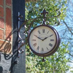mysmartbuy Marylebone Station Double-Sided Garden Clock & Thermometer in Brown